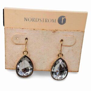 Sparkling Pear Rose Cut Crystal 1" Dangle  Gold Tone Teardrop Earrings JW1530